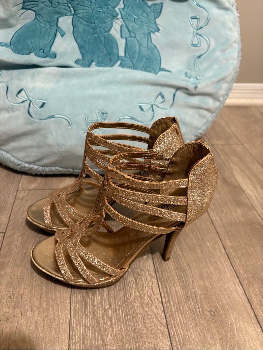 Sparkling Strappy Gold High-Heel Sandals - Women